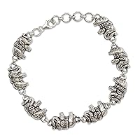 NOVICA Artisan Handmade .925 Sterling Silver Link Bracelet Elephant Jewelry from India Animal Themed Bollywood 'Fortunate Elephants'