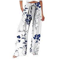 Palazzo Pants for Women,Pants for Women Flowy Summer High Waisted Wide Leg Print Pant Casual Pants