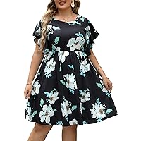 Nemidor Women's Vintage Ruffle Sleeve Party Midi Plus Size Dress Casual Summer Fit and Flare with Pocket