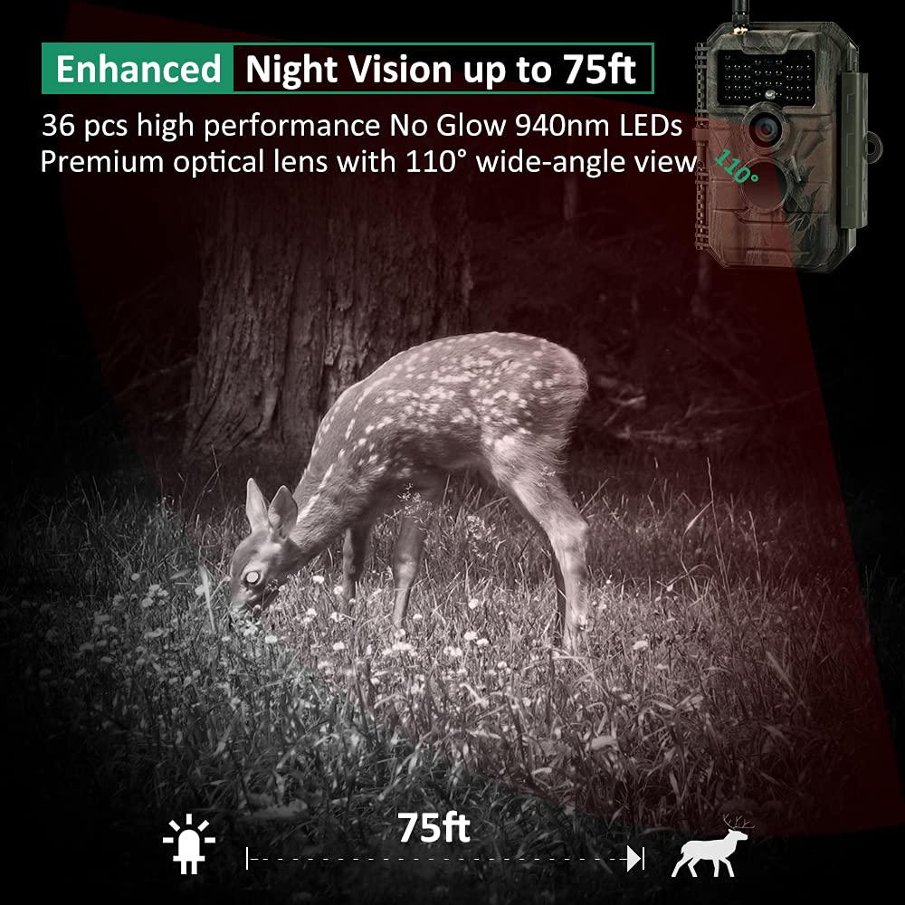 GardePro E6 Trail Camera WiFi 32MP 1296P Game Camera with No Glow Night Vision Motion Activated Waterproof for Wildlife Deer Scouting Hunting or Property Security, Camo