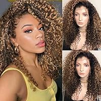 QUINLUX HAIR 200% Density Ombre Colored Kinky Curly 1B/27 HD Transparent 13x6 Lace Front Human Hair Wigs Honey Blonde Deep Wave Lace Front Wig Pre Plucked Bleach Knots for Women 22 Inch