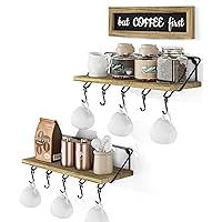 Alsonerbay Coffee Bar Shelf Wall Mount, Rustic Floating Shelves for Wall with Wooden Bar Sign, 16 Inch Wall Shelves with 10 Mug Hooks for Coffee Station, Dining Room, Living Room and Kitchen