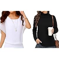 Loose Casual Short Sleeve Chiffon Top T-Shirt Blouse and Turtleneck Cozy Pullover Sweater Bundled Goods