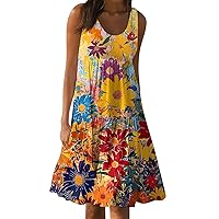 Mini Dresses for Women Summer Dresses for Women 2024 Bohemian Dresses Sleeveless Beach Straight Dresses,S-3XL