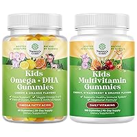 Bundle of Omega 3 Gummies for Kids and Plant Based Kids Multivitamin Gummies - - Perfect DHA Omega 3,6,9 Gummies That Supports Bones, Brain, Heart - Non-GMO Kids Vitamins Gummy