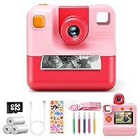 Kids Camera Instant Print, Digital Camera, Selfie 1080P Video Camera with 32G TF Card, Toys Gifts for Girls Boys Aged 3-14 for Christmas/Birthday/Holiday (Pink)