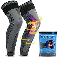 Beister Compression Full Leg Sleeves, Knee Sleeves with Elastic Straps for Men & Women, Leg & Knee Support, Long Knee Braces for Knee Pain, Arthritis, Joint Pain, Leg Pain, Varicose Veins, Edema(Pair)