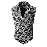 Mens Vintage Suit Vest Floral Victorian Vests Gothic Steampunk Formal Waistcoat Tuxedo Vests with Notched Lapels