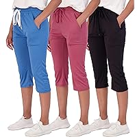 Real Essentials 3-Pack: Women's Capri Open Bottom Soft Sweatpants with Drawstring (Available in Plus Size)