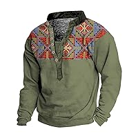 Mens Long Sleeve Vintage Tshirt Casual Large Size 6 Button V Neck Pullover Tops Stand Collar Loose Sweatshirt