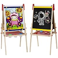 Easel for Kids with Drawing Paper Roll, Adjustable Standing Kids Easel, Kids Easel Double Sided Wooden, White Board & Magnetic Drawing Board & Paper Roll, Paint Art Set for Kids Toddlers 2-4 4-8 9-12