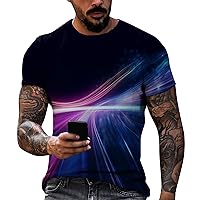 Men's T-Shirts 3D Line Pattern Printed Crew Neck Short Sleeve Tees Summer Casual Comfy Cool Athletic T-Shirt