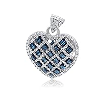 1.00 Ct Round and Baguette Cut Natural Diamond Love Heart Pendant with Necklace Chain Sterling Silver