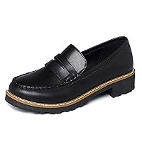 Women's Black Classics Penny Loafers Mary Jane Oxford Shoe Chunky Heel