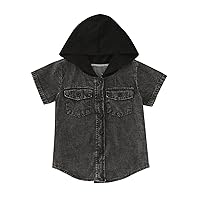 Toddler Boy Fleece Lined Jacket Toddler Boys Girls Short Sleeve Denim Hooded Coat Kids Tops T Shirt With Pocket