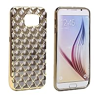 Samsung Galaxy S6 Rubber Diamond Plaid Slim Thin Metallic Grip Soft TPU Hybrid Gel Protective Case Cover for Samsung Galaxy S6, Black