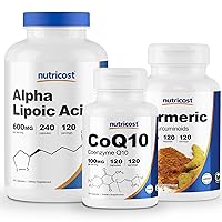 Nutricost Alpha Lipoic Acid 600mg, 240 Caps & CoQ10 100mg, 120 Caps & Turmeric 500mg, 120 Caps with BioPerine