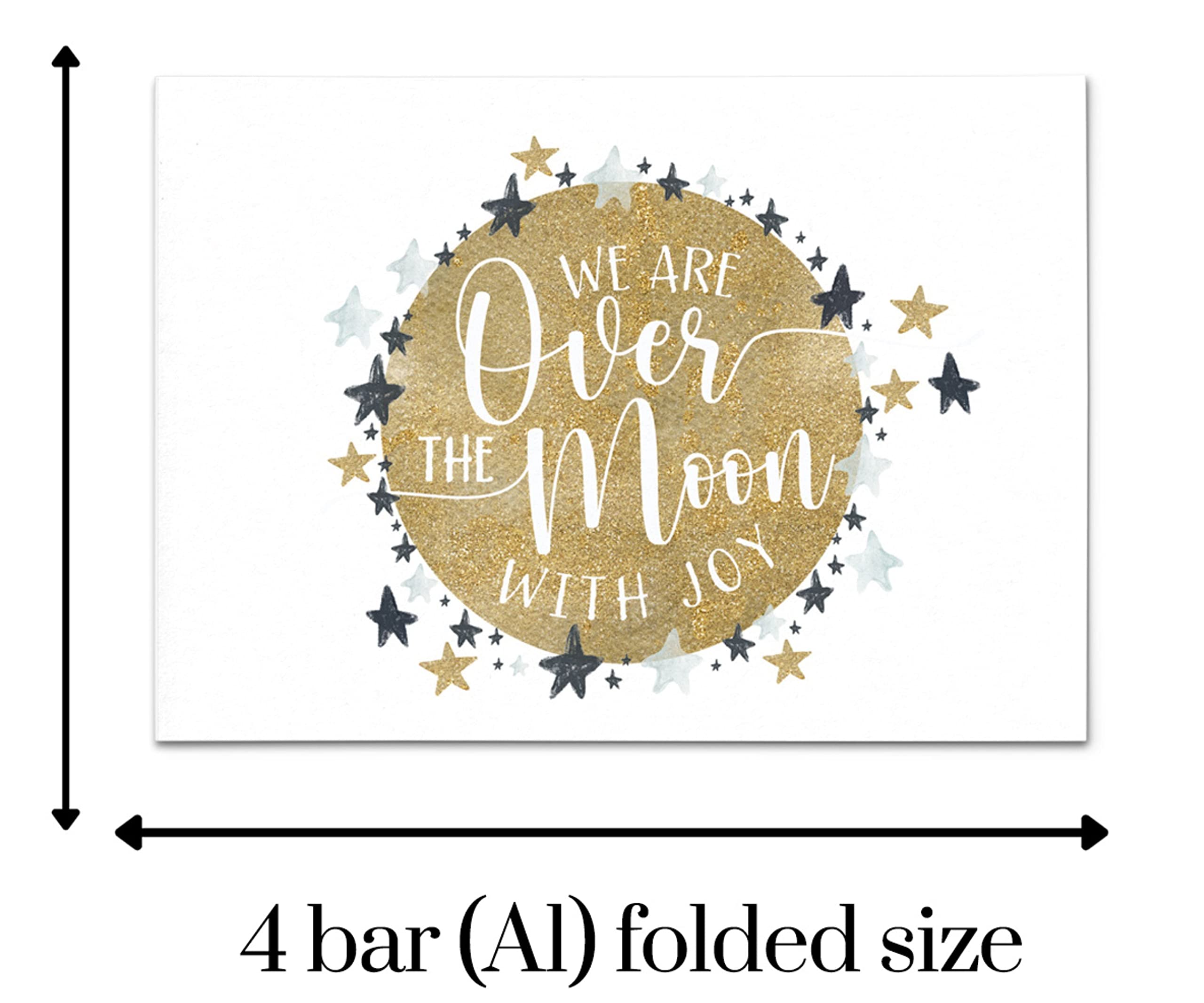 Over the Moon Thank You Cards (25 Count) All Occasion Notecards with Envelopes – Individual Note of Thanks From Boys Baby Shower, Wedding, Party, Everyday – Celestial Star Theme – Folded 4bar Set