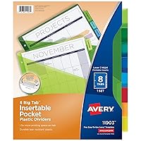 Avery Dividers for 3 Ring Binders, 8 Tab Binder Dividers, Plastic Binder Dividers with Pockets, Insertable Big Tabs, Multicolor, Works with Sheet Protectors, 1 Set (11903)