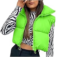 TUNUSKAT Womens Winter Cropped Puffer Vest Sexy Trendy Puffy Quilted Jacket Warm Coat Girls Solid Stand Collar Cotton Outwear