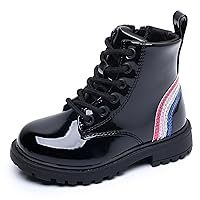 Kids Girls Glitter Ankle Boots Lace Up Waterproof Combat Boots with Side Zipper (Toddler)