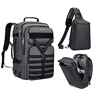 WITZMAN Carry On Travel Backpack Large Convertible 45L Nylon for Airplane and Sling Bag with USB Charging Port for Men（B688 Silvery Grey+BN005 Black）