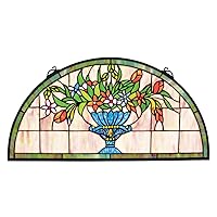Design Toscano Stained Glass Panel - Titchfield Abbey Demi-Lune Stained Glass Window Hangings - Window Treatments, Rainbow Blooms