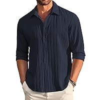 COOFANDY Men's Casual Button Down Shirts Long Sleeve Linen Shirt Fashion Textured Beach Summer Shirt