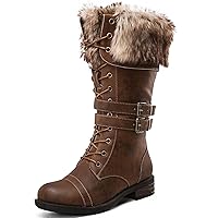 Women's Mid Calf To Knee High Boots Dressy Lace Up Combat Boots for Women Low Heel