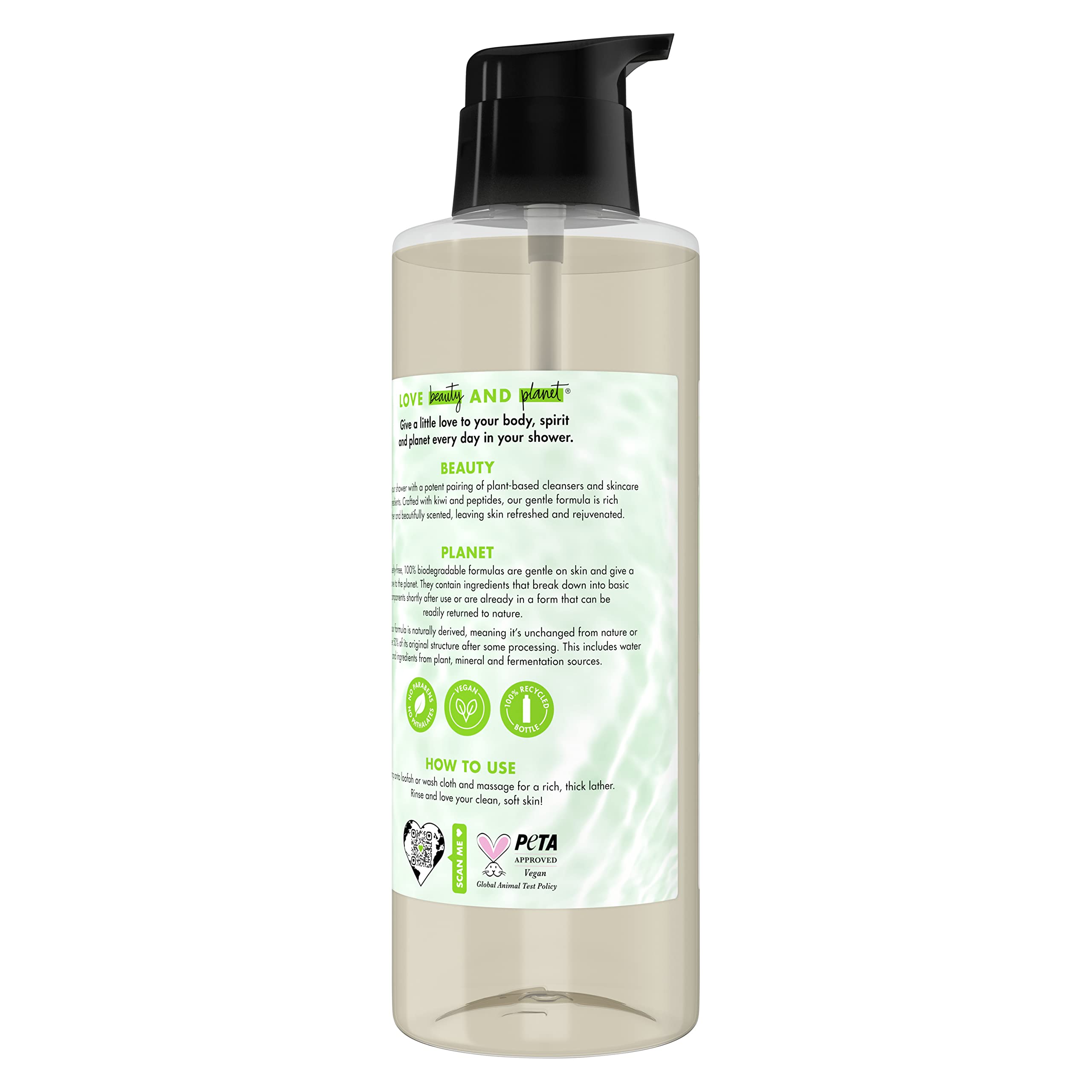Love Beauty And Planet Body Wash Refresh and Rejuvenate, Kiwi and Peptides Made with Plant-Based Cleansers and Skin Care Ingredients 32.3 fl oz