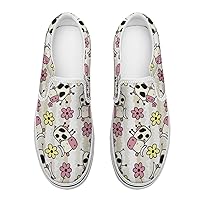 Black and White Cow Print Women's Slip on Canvas Loafers Non Slip Shoes for Women Low Top Sneakers (Slip-On)