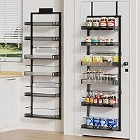 6-Tier Over the Door Pantry Organizer, Large Door Spice Rack with Adjustable Metal Baskets, Heavy Duty Hanging or Wall Mounted Storage Organizer for Kitchen Pantry and Room Wall