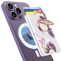 GVIEWIN Bundle - Compatible with iPhone 14 Case Floral (Morning Glory) + Magnetic Wallet with Phone Grip (Cherry Blossoms)