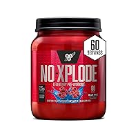N.O.-XPLODE Pre Workout Powder, Energy Supplement for Men and Women with Creatine and Beta-Alanine, Flavor: Blue Raz, 60 Servings