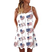 XJYIOEWT Summer Midi Dresses for Women 2024 Vacation,Independence Day for Women's 4 of July Printed Boho for Women Casua