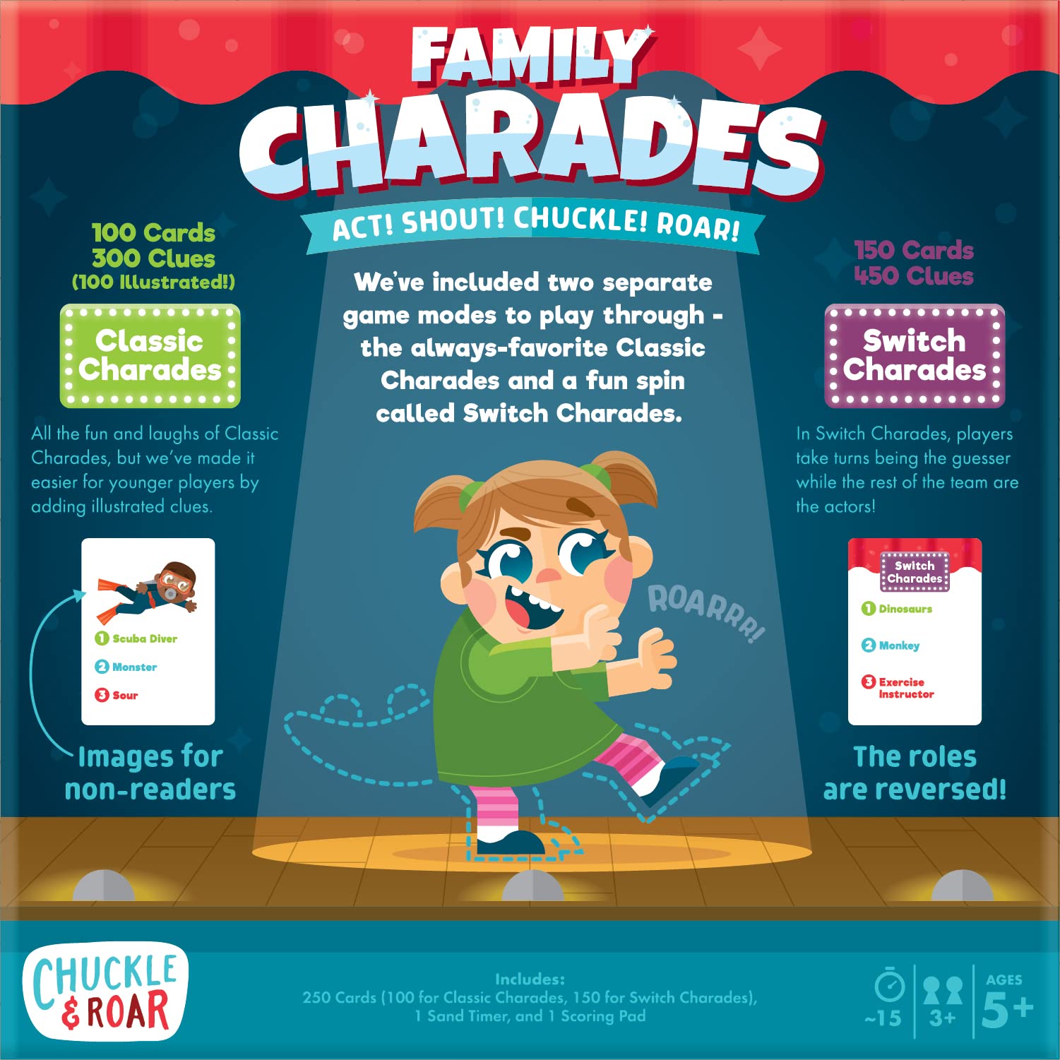 Chuckle & Roar - Family Charades - Family Game Night Classic - Switch charades for Group Acting - Great for Kids 5 and up