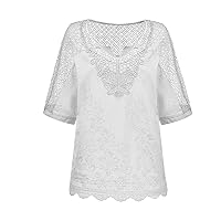 Fashion Loose V-Neck Hollow Embroidery Shirt Ladies Casual Summer Short-Sleeved Blouse Women's Plus Size Suitable for Ladies (Color : White, Size : 5XL)
