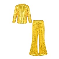ACSUSS Kids Boys Girls Dance Disco Costume T-shirt Long Sleeve Flared Pants Children's Day Halloween Party Outfits Sets