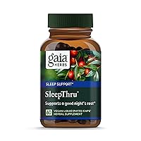 Gaia Herbs SleepThru - Natural Sleep Support Supplement with Organic Ashwagandha Root, Organic Magnolia Bark, Passionflower, and Jujube Date - 60 Vegan Liquid Phyto-Capsules (30-Day Supply)