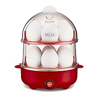 BELLA Rapid Electric Egg Cooker and Omelet Maker with Auto Shut Off, for Easy to Peel, Poached Eggs, Scrambled Eggs, Soft, Medium and Hard-Boiled Eggs, 14 Egg Capacity Tray, Double Tier, Red