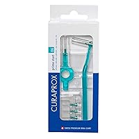 Curaprox CPS 06 Prime Start Interdental Brushes Set, 5 interdental Brushes CPS 06 Prime + 1 Holder UHS 409 + 1 Holder UHS 470, 0.6 mm to 2.2 mm, Turquoise