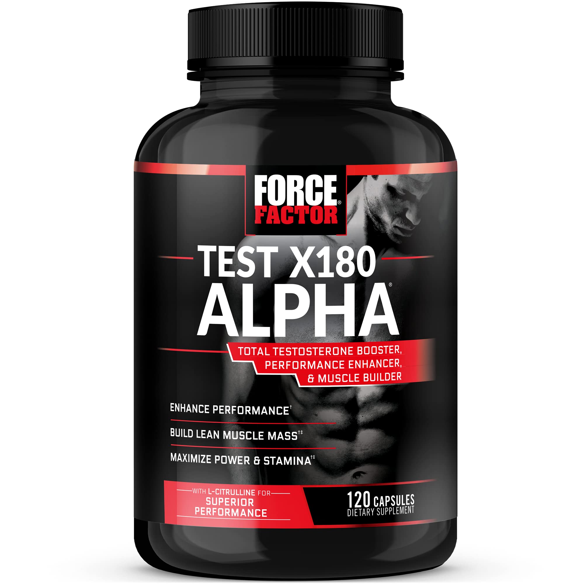 Force Factor Test X180 Alpha Testosterone Booster for Men, Testosterone Supplement to Help Build Lean Muscle, Increase Strength and Power, 120 Capsules, (Package May Vary)