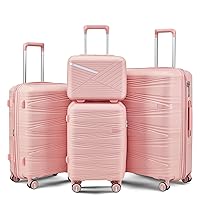 4-Piece Luggage Set, Lightweight Expandable Carry-On Set, TSA Lock, Soundproof Wheel, Aluminium Alloy Tie Rod, PP Material (09 Pink)