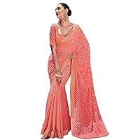 Women's Bandhani Printed Embroidery Lace Georgette Saree