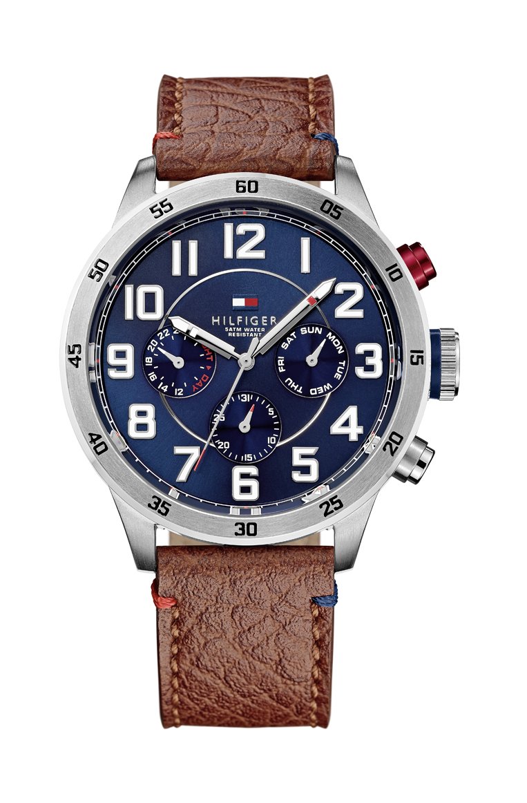 Tommy Hilfiger Men's Quartz Stainless Steel Case and Leather Strap, Brown (Model: 1791066)