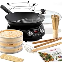 Nuwave Mosaic Induction Wok, Precise Temp Controls 100°F-575°F in 5°F, Wok Hei, Infuse Complex Charred Aroma & Flavor, Authentic 14-inch Carbon Steel Wok, 8pc Bamboo Accessories & Wok Cookbook