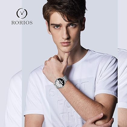 Rorios Men's Watches Analogue Quartz Wrist Watches Sky Dial Watch with Stainless Steel Mesh Strap Fashionable Watch for Men