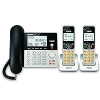 VTech VG208-2 DECT 6.0 2-Handsets Corded/Cordless Phone for Home with Answering Machine, Call Blocking, Caller ID, Large Backlit Display, Duplex Speakerphone, Intercom, Line-Power, Expandable to 5HS