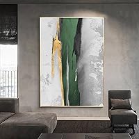 HOLEILUCK Nordic Creative Green Gold Foil Wall Art Canvas Poster Modern Abstract Print Wall Pictures Paintings for Bedrooms Decor 50x72cm/20x28inch With-Golden-Frame