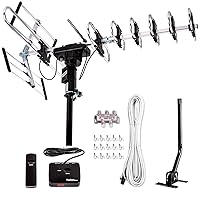 [Newest] Five Star Outdoor Digital Amplified HDTV Antenna - up to 200 Mile Long Range,Directional 360 Degree Rotation, HD 4K 1080P FM Radio, Supports 5 TVs Plus Installation Kit and Mounting Pole